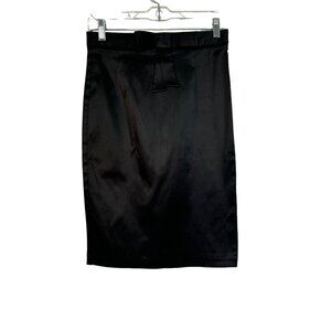 Flirtatious Black Satin Pencil Skirt With Bow Accent & Rear Zipper Closure  M